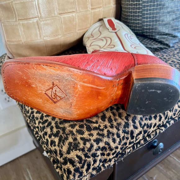 Red and Cream Smooth Ostrich Boots 7.5 B - Picture 3 of 6